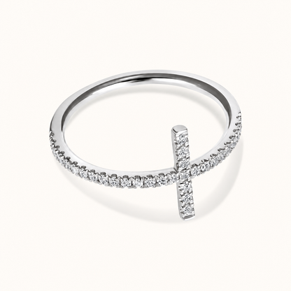 Thin Diamond Cross Ring