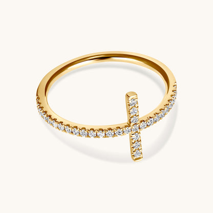 Thin Diamond Cross Ring