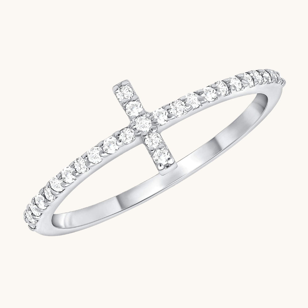 Thin Diamond Cross Ring