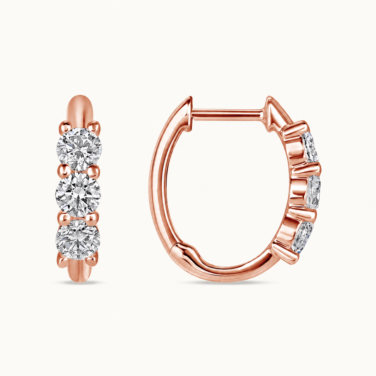 Three Stone Diamond Huggie Hoops