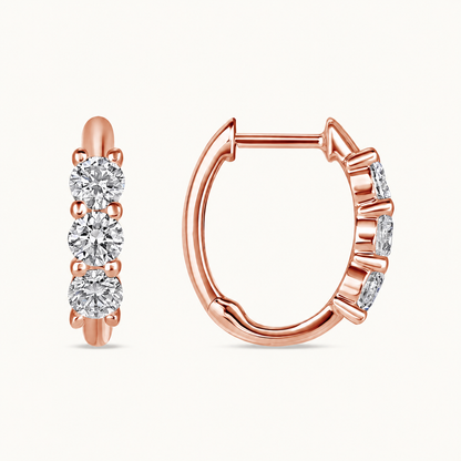 Three Stone Diamond Huggie Hoops
