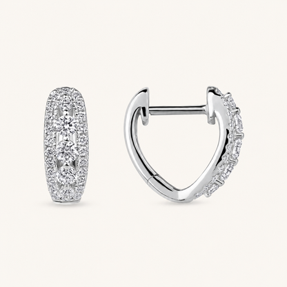 White Gold Three Row Pave Huggies