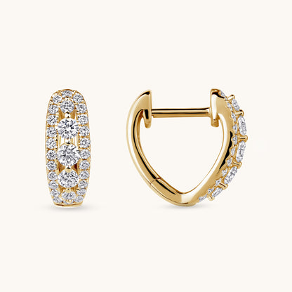 Yellow Gold Three Row Pave Huggies