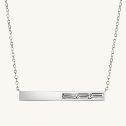 White Gold Three Stone Baguette Diamond Bar Necklace