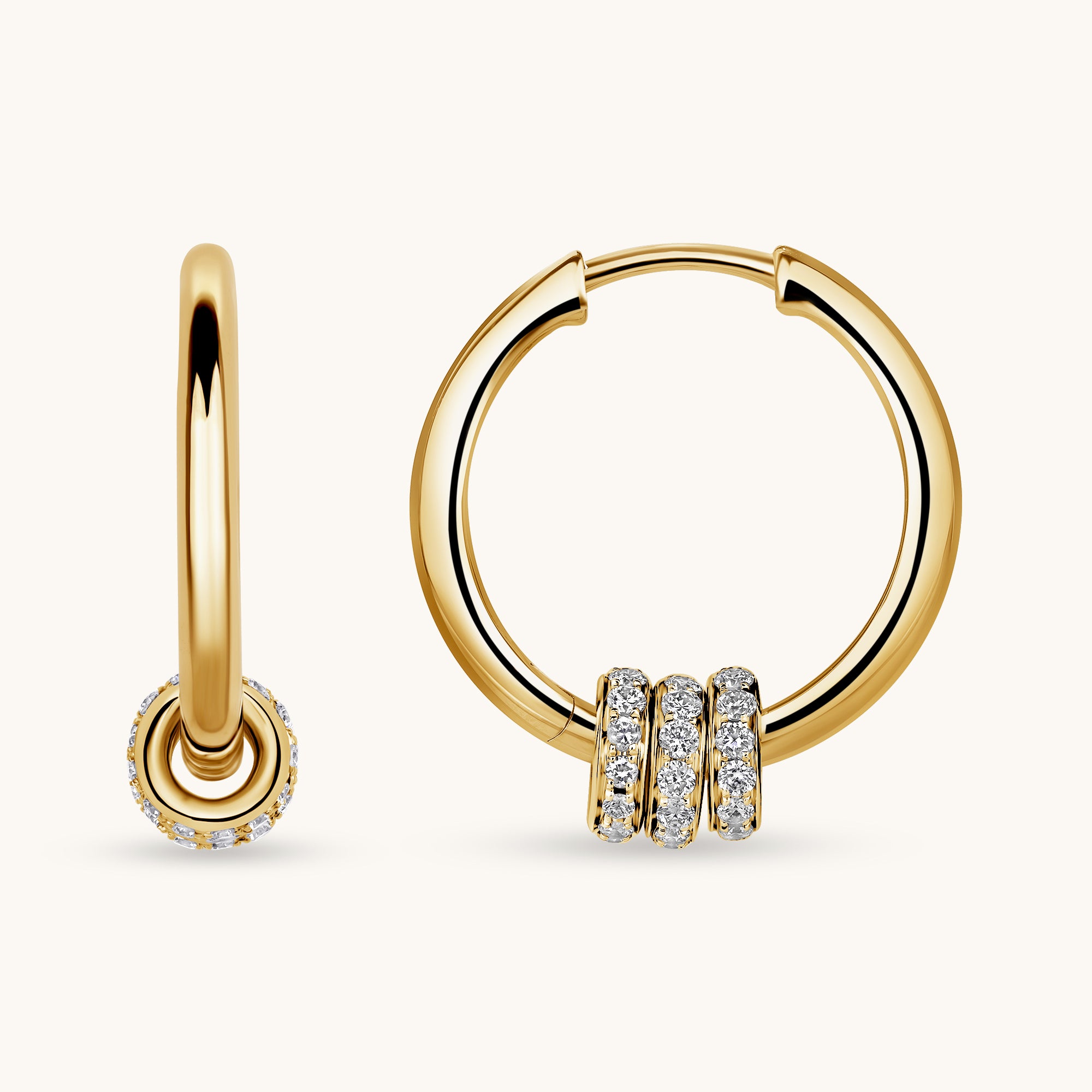 Yellow Gold Trinity Diamond Hoops