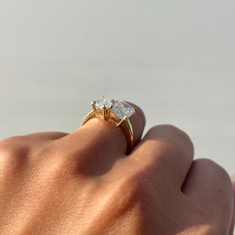 Emerald and Marquise Toi et Moi Lab Diamond Engagement Ring - Happy Jewelers Fine Jewelry Lifetime Warranty