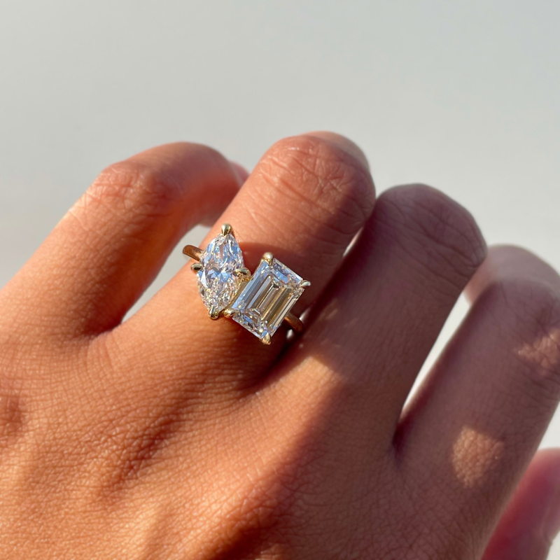 Emerald and Marquise Toi et Moi Lab Diamond Engagement Ring - Happy Jewelers Fine Jewelry Lifetime Warranty