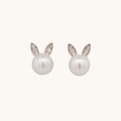 Diamond and Pearl Bunny Stud Earrings - Happy Jewelers Fine Jewelry Lifetime Warranty