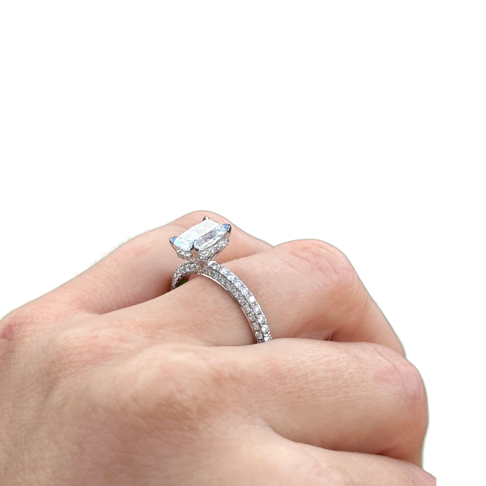 1.62 Carat Radiant Lab Diamond Engagement Ring with 3D Band and Hidden Halo - Happy Jewelers Fine Jewelry Lifetime Warranty