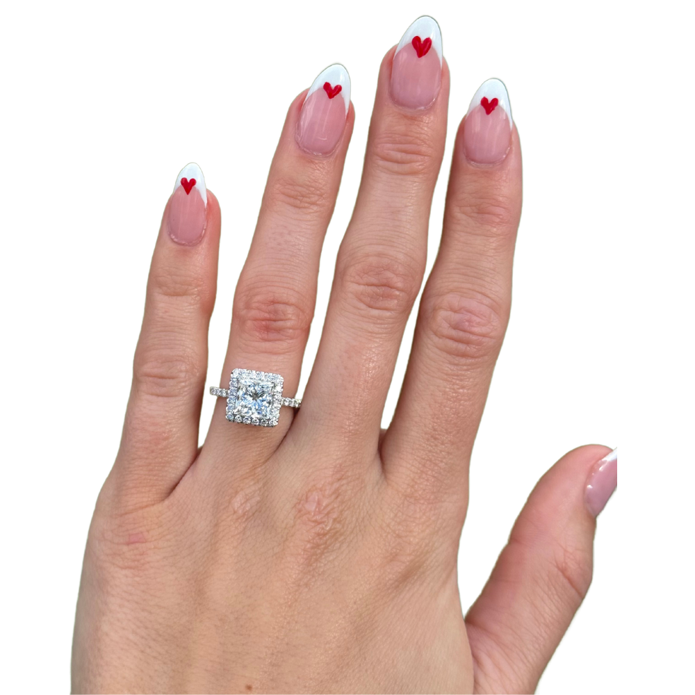 2.49 Carat Princess Lab Grown Diamond Engagement Ring with Halo - Happy Jewelers Fine Jewelry Lifetime Warranty