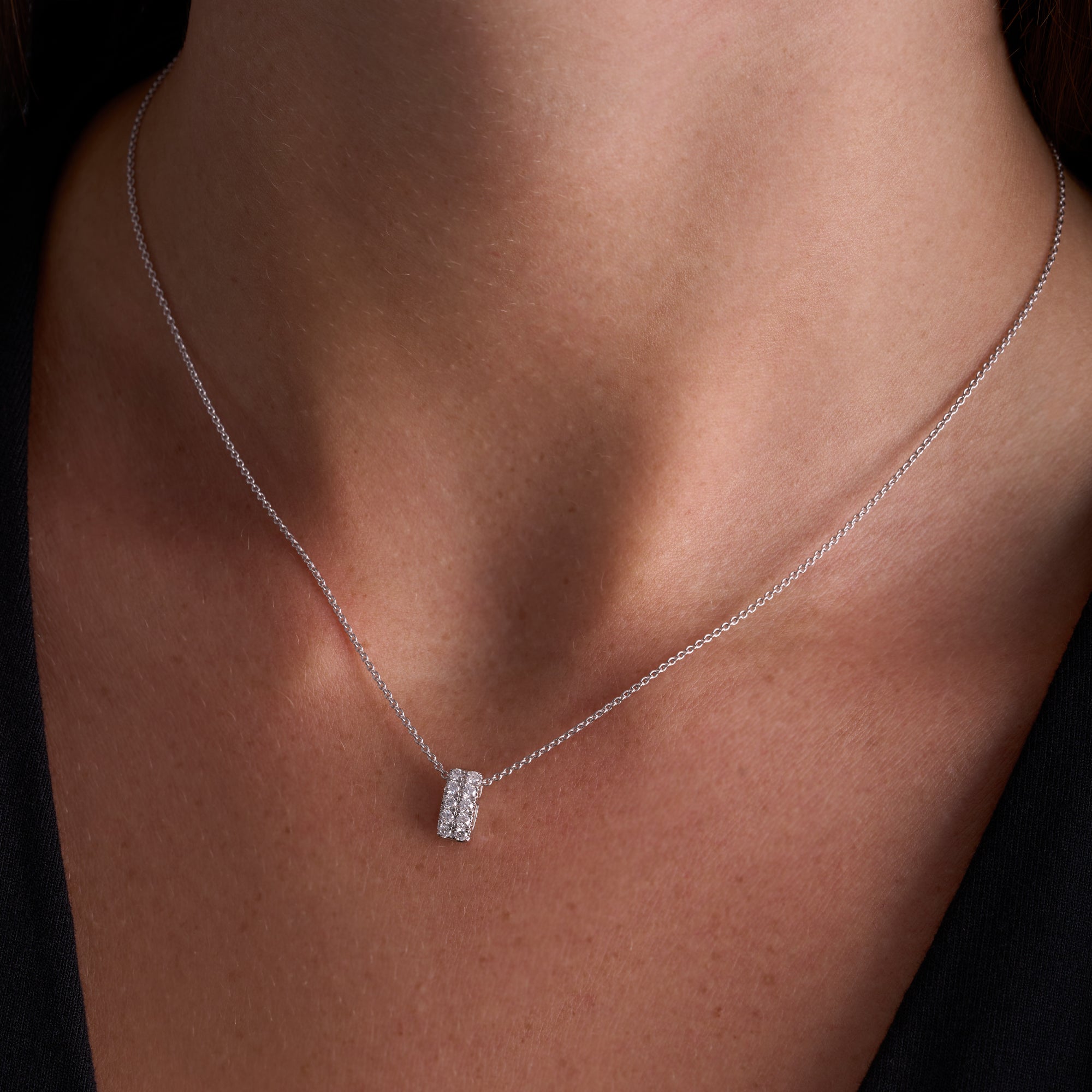 White Gold Vertical Diamond Bar Necklace On Figure