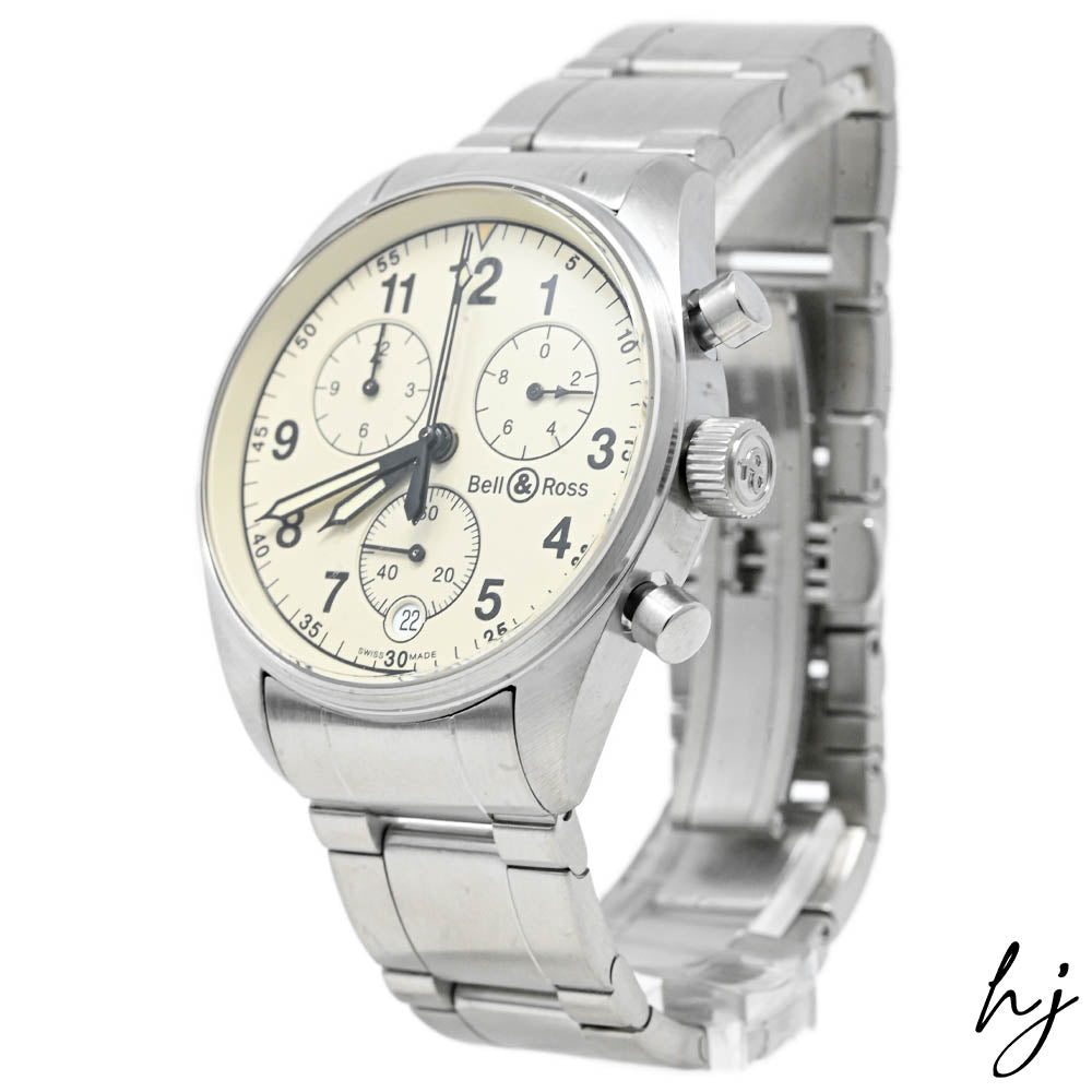 Bell & Ross Unisex Vintage 120 Stainless Steel 38mm Ivory Chronograph Dial Watch Reference #:  V 120 S B SSV - Happy Jewelers Fine Jewelry Lifetime Warranty