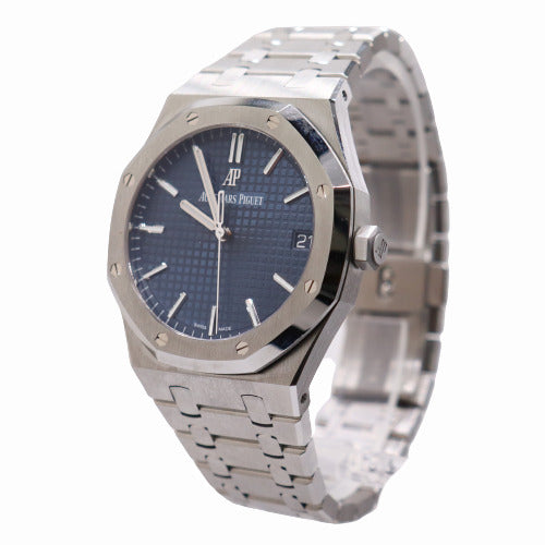 NEW! Audemars Piguet Men's Royal Oak Stainless Steel 41mm Blue "Grande Tapisserie" Stick Dial Watch Ref #15500ST.OO.1220ST.01 - Happy Jewelers Fine Jewelry Lifetime Warranty