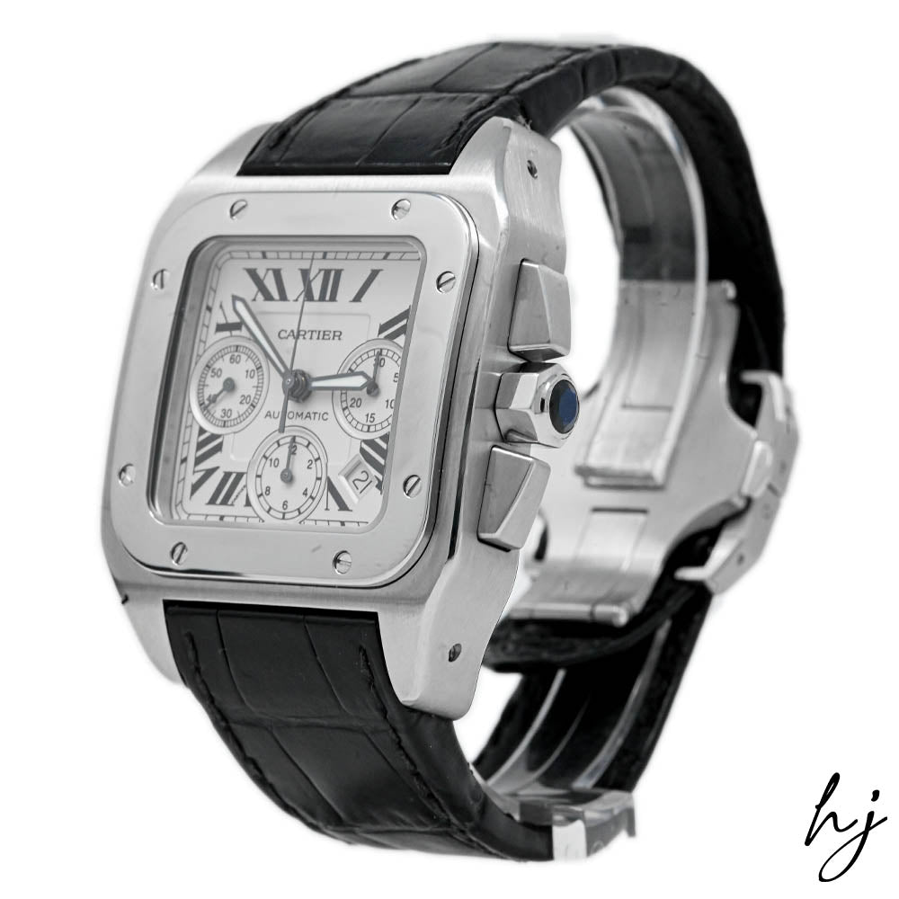 Cartier Men's Santos 100 XL Stainless Steel 41mmx54mm Silver Roman Dial Watch Reference #: W20090X8 - Happy Jewelers Fine Jewelry Lifetime Warranty