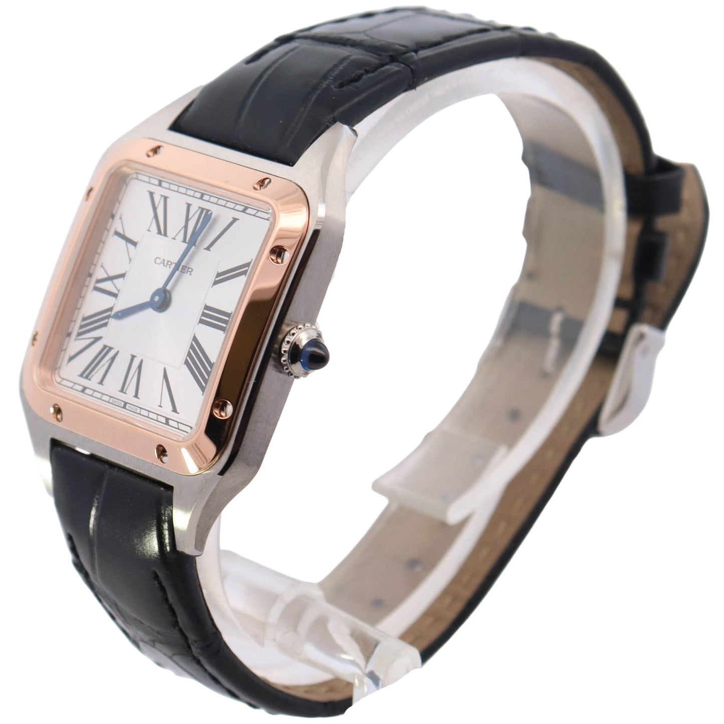 Cartier Santos Dumont Stainless Steel & Rose Gold 28mm X 38mm White Roman Dial Watch Reference# W2SA0012