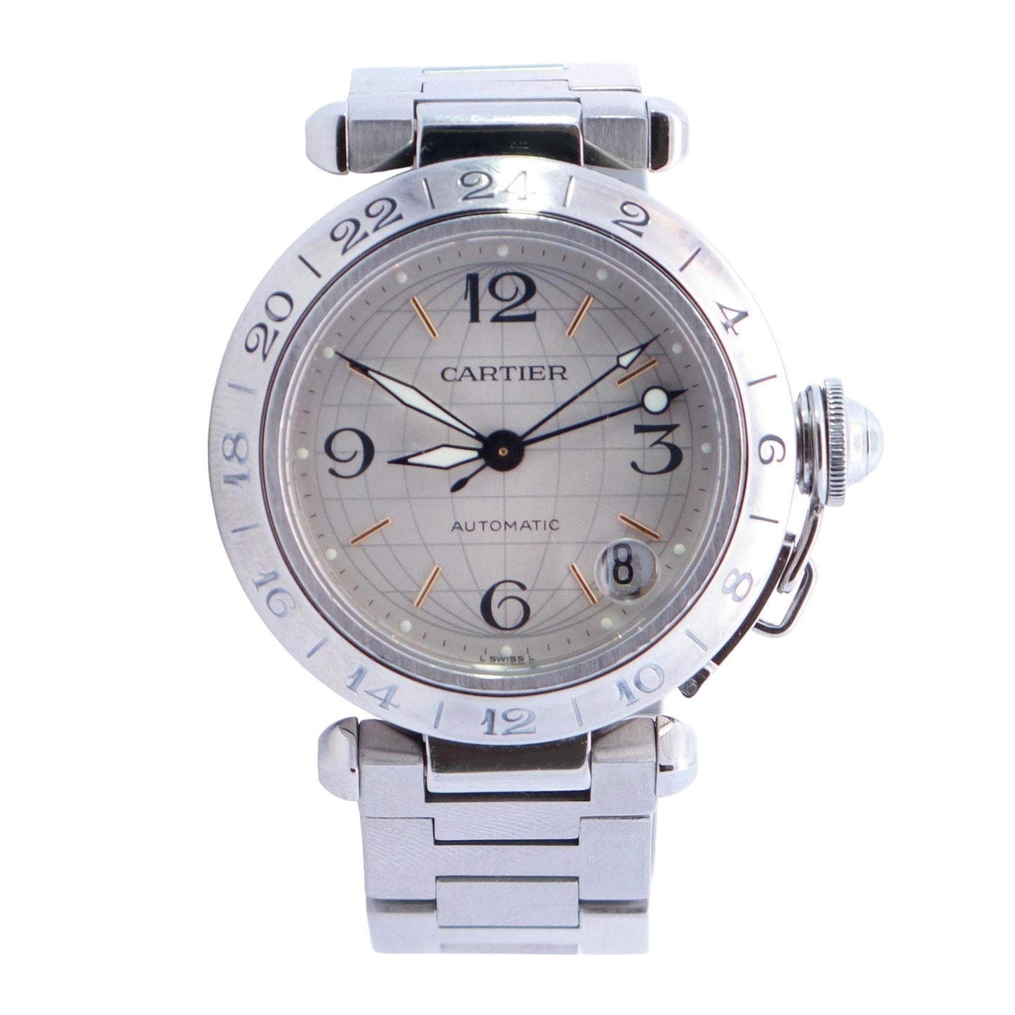 Cartier Pasha Stainless Steel 35mm White Arabic & Stick Dial Watch Reference# W31029M7 - Happy Jewelers Fine Jewelry Lifetime Warranty