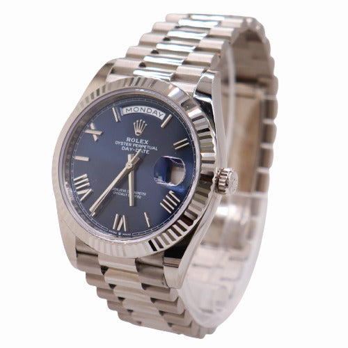 NEW Rolex Men's Day-Date White Gold 40mm Blue Roman Dial Watch Ref# 228239 - Happy Jewelers Fine Jewelry Lifetime Warranty