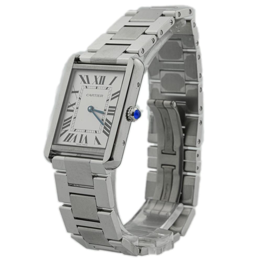 Cartier Unisex Tank SOLO Stainless Steel 34.8 mm x 27.4 mm Silver Roman Dial Watch Reference #: W5200014 - Happy Jewelers Fine Jewelry Lifetime Warranty