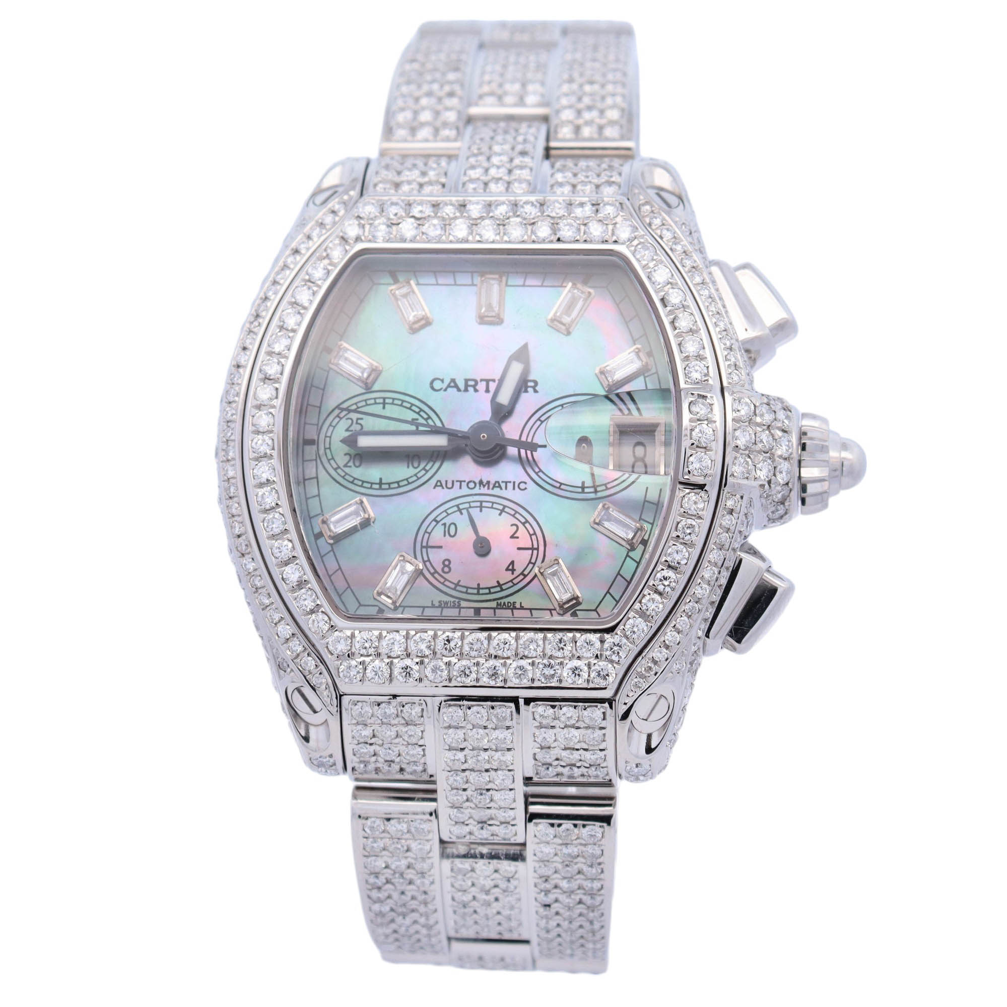 Cartier Roadster Stainless Steel 43mm Custom Dark MOP Dial Watch Reference# W62006X6 - Happy Jewelers Fine Jewelry Lifetime Warranty