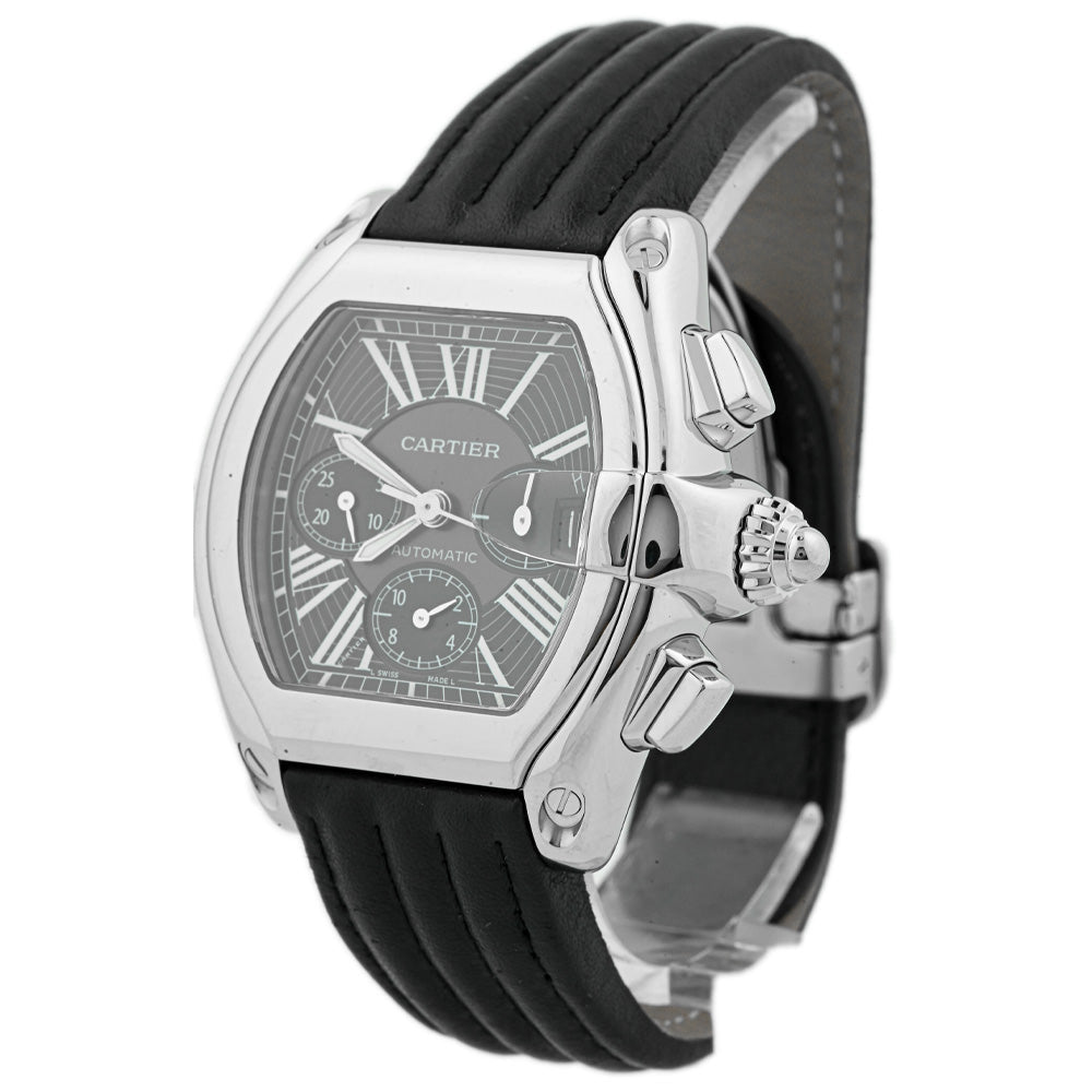 Cartier Men's Roadster XL Stainless Steel 49mmx43mm Black Chronograph Roman Dial Watch Reference #: W62020X6 - Happy Jewelers Fine Jewelry Lifetime Warranty