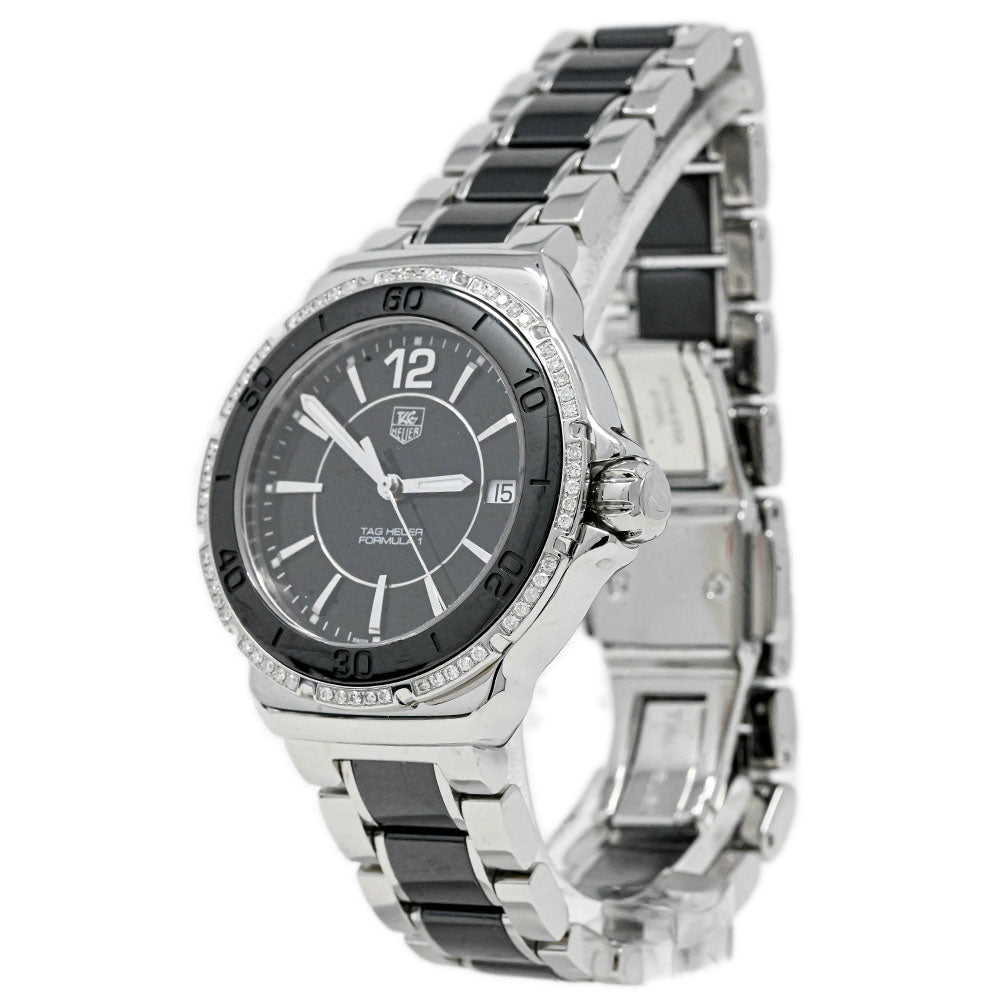 Tag Heuer Ladies Formula 1 Stainless Steel & Ceramic 37mm Black Stick Dial Watch Reference #: WAH1212.BA0859 - Happy Jewelers Fine Jewelry Lifetime Warranty