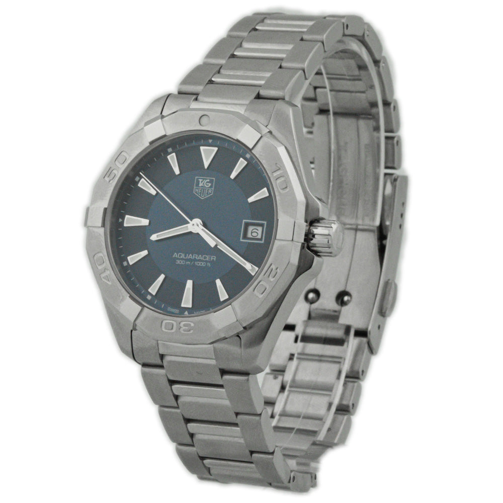 Tag Heuer Men's Aquaracer Quartz Stainless Steel 41mm Blue Stick Dial Watch Reference #: WAY1112.BA0928 - Happy Jewelers Fine Jewelry Lifetime Warranty