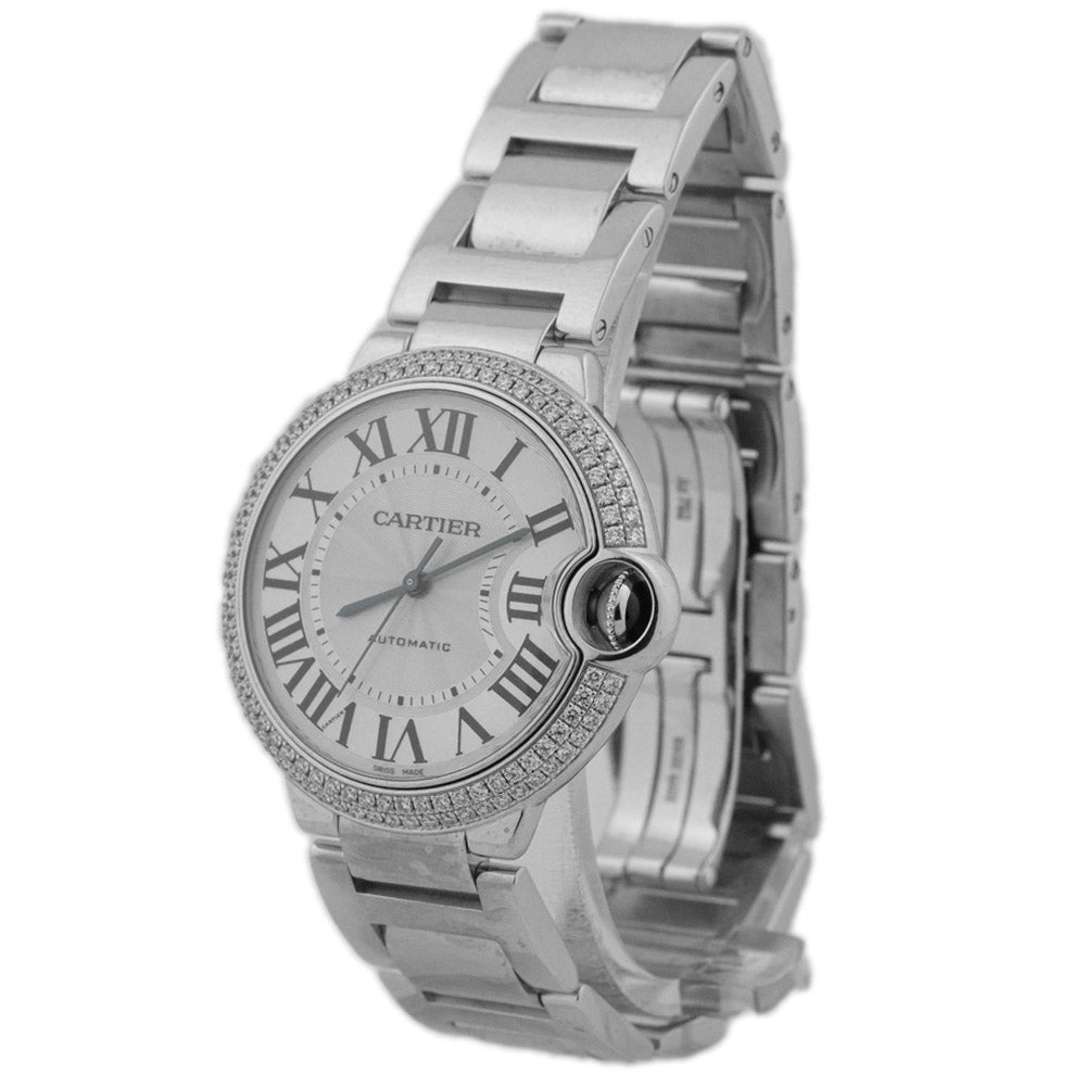 Cartier Unisex Ballon Bleu 18K White Gold 36mm Silver Roman Dial Watch Reference #: WE9006Z3 - Happy Jewelers Fine Jewelry Lifetime Warranty