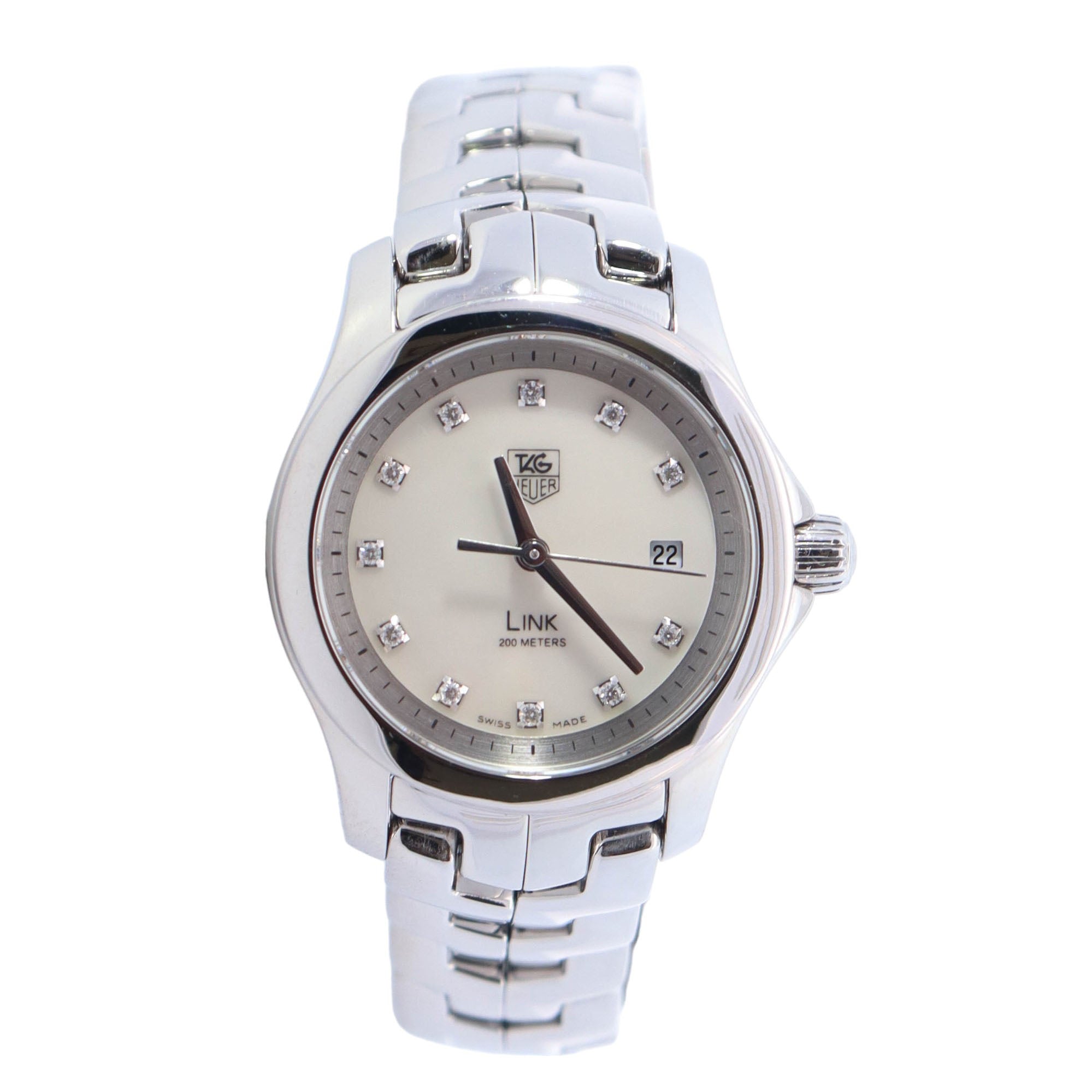 Tag Heuer Link Stainless Steel 28mm White MOP Diamond Dot Dial Watch Reference# WJF1317 - Happy Jewelers Fine Jewelry Lifetime Warranty