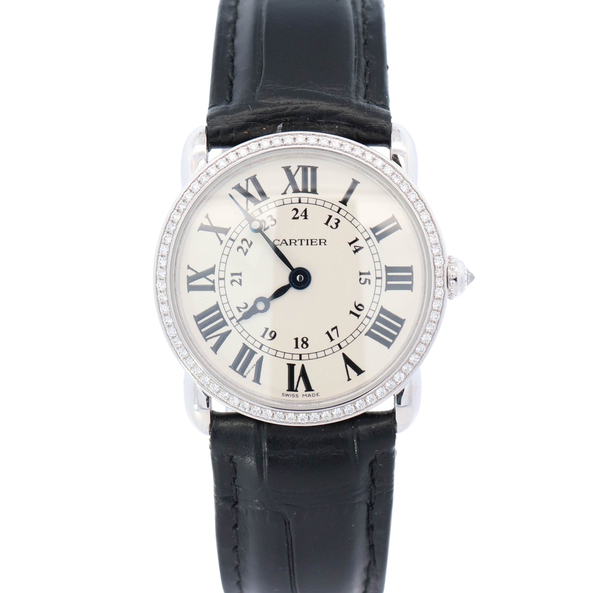 Cartier Ronde Louis 28mm 18K White Gold Cream Roman Dial Watch Ref#  WR000251