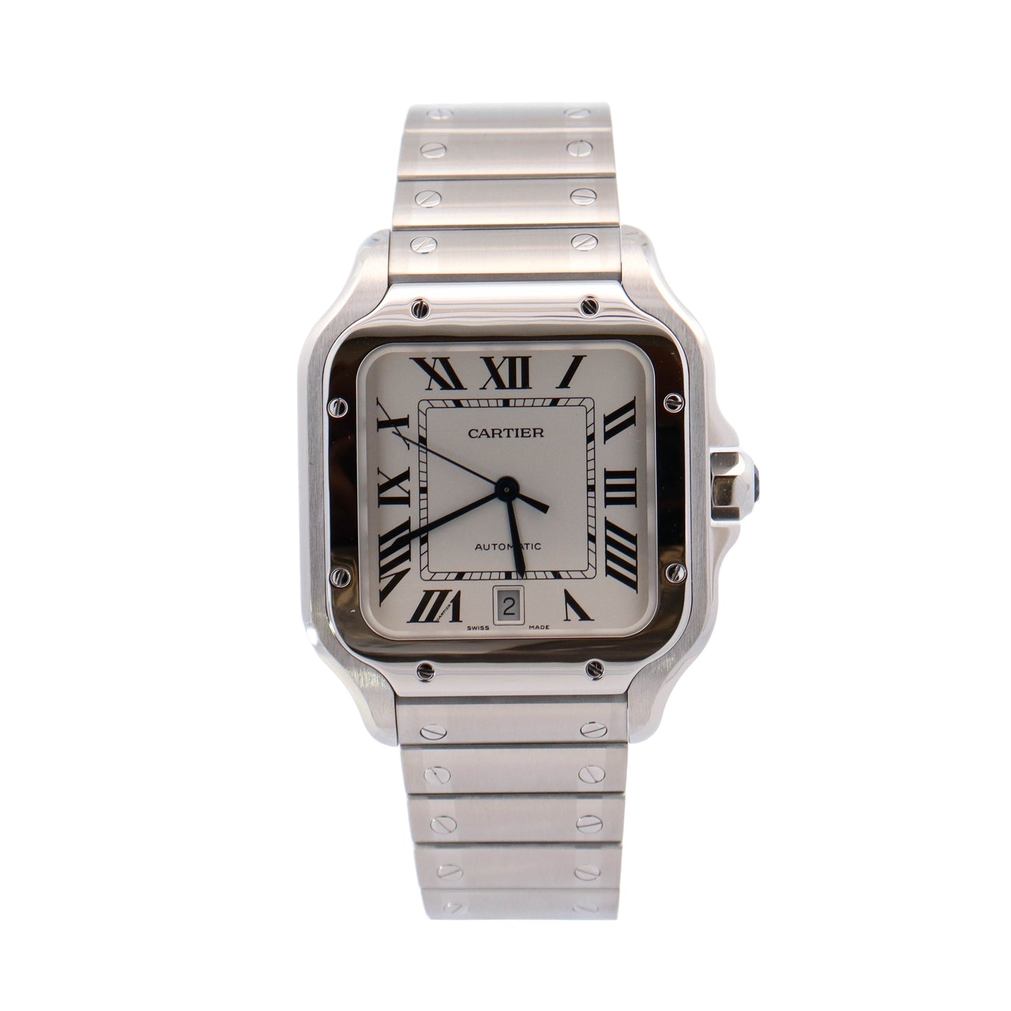 Cartier Santos Stainless Steel 40mm White Roman Dial Watch Reference# WSSA0018 - Happy Jewelers Fine Jewelry Lifetime Warranty