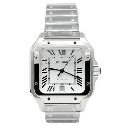 Cartier Men's Santos Stainless Steel 39.8mm Silver Roman Dial Watch Reference #: WSSA0018 - Happy Jewelers Fine Jewelry Lifetime Warranty