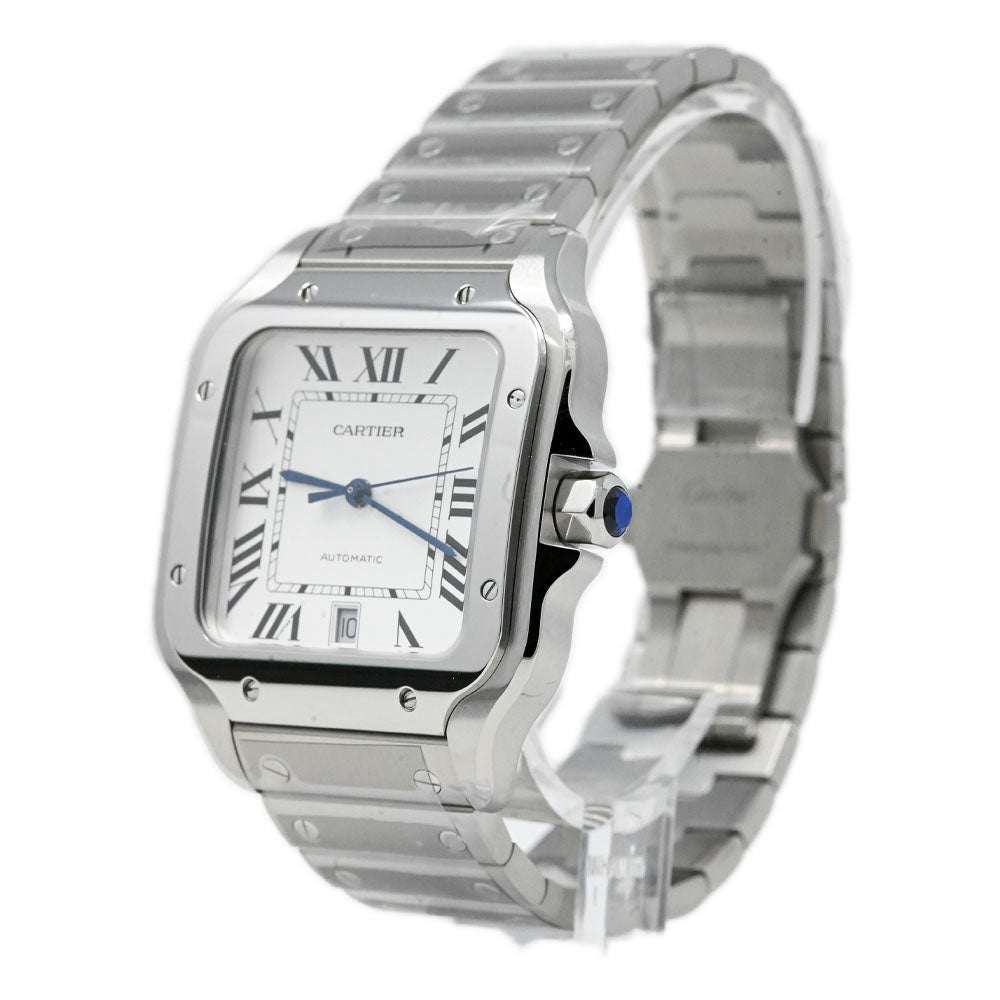 Cartier Men's Santos Stainless Steel 39.8mm Silver Roman Dial Watch Reference #: WSSA0018 - Happy Jewelers Fine Jewelry Lifetime Warranty