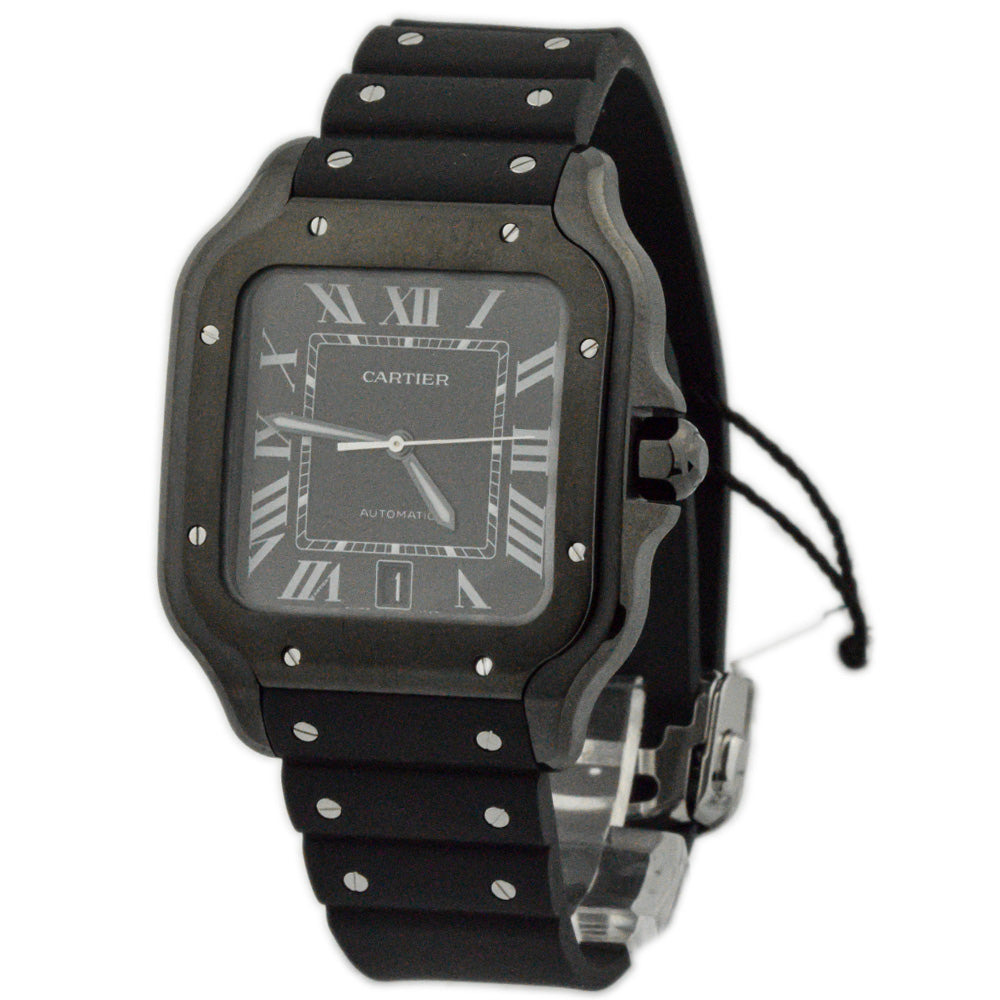 Cartier Santos Black Stainless Steel 39.8mm Black Roman Dial Watch Reference #: WSSA0039 - Happy Jewelers Fine Jewelry Lifetime Warranty