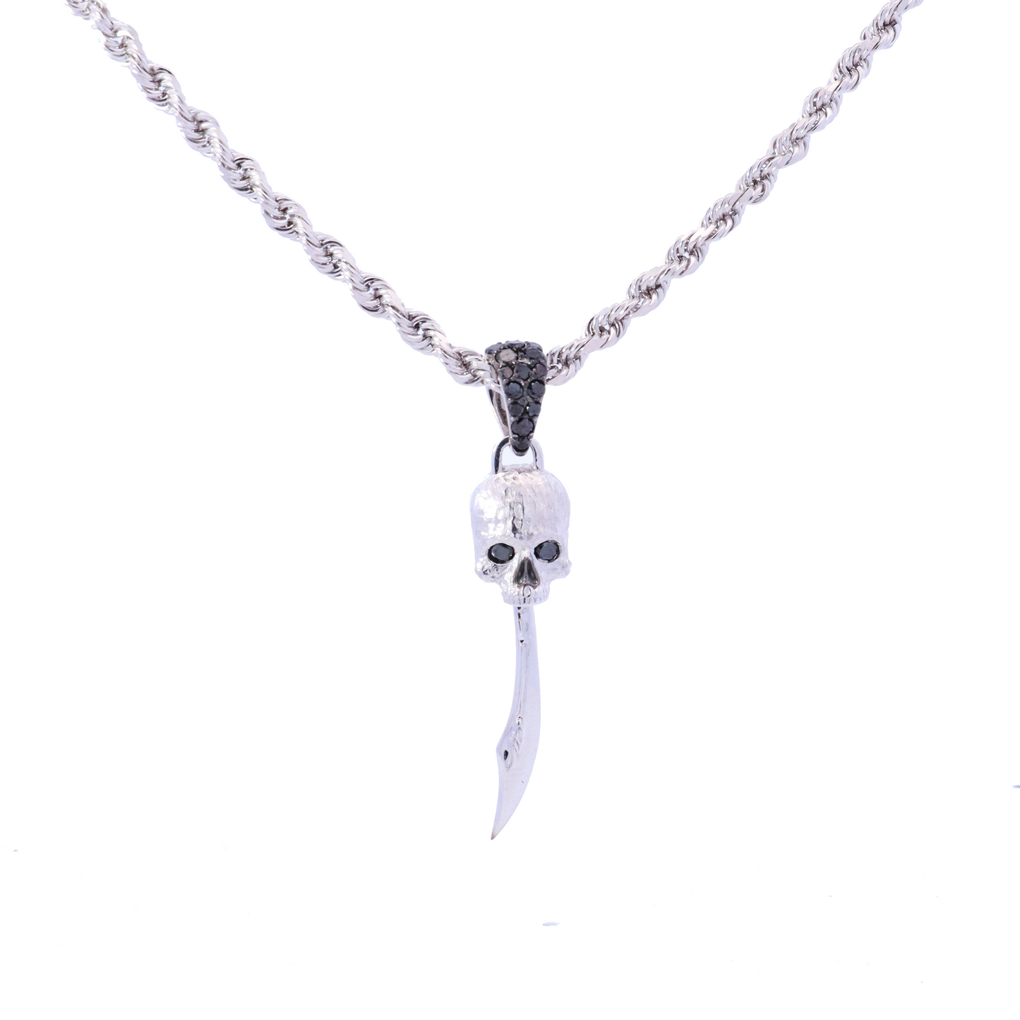 Black White Diamond Accent Skull Crossbones Pendant Necklace in Sterling  Silver | eBay
