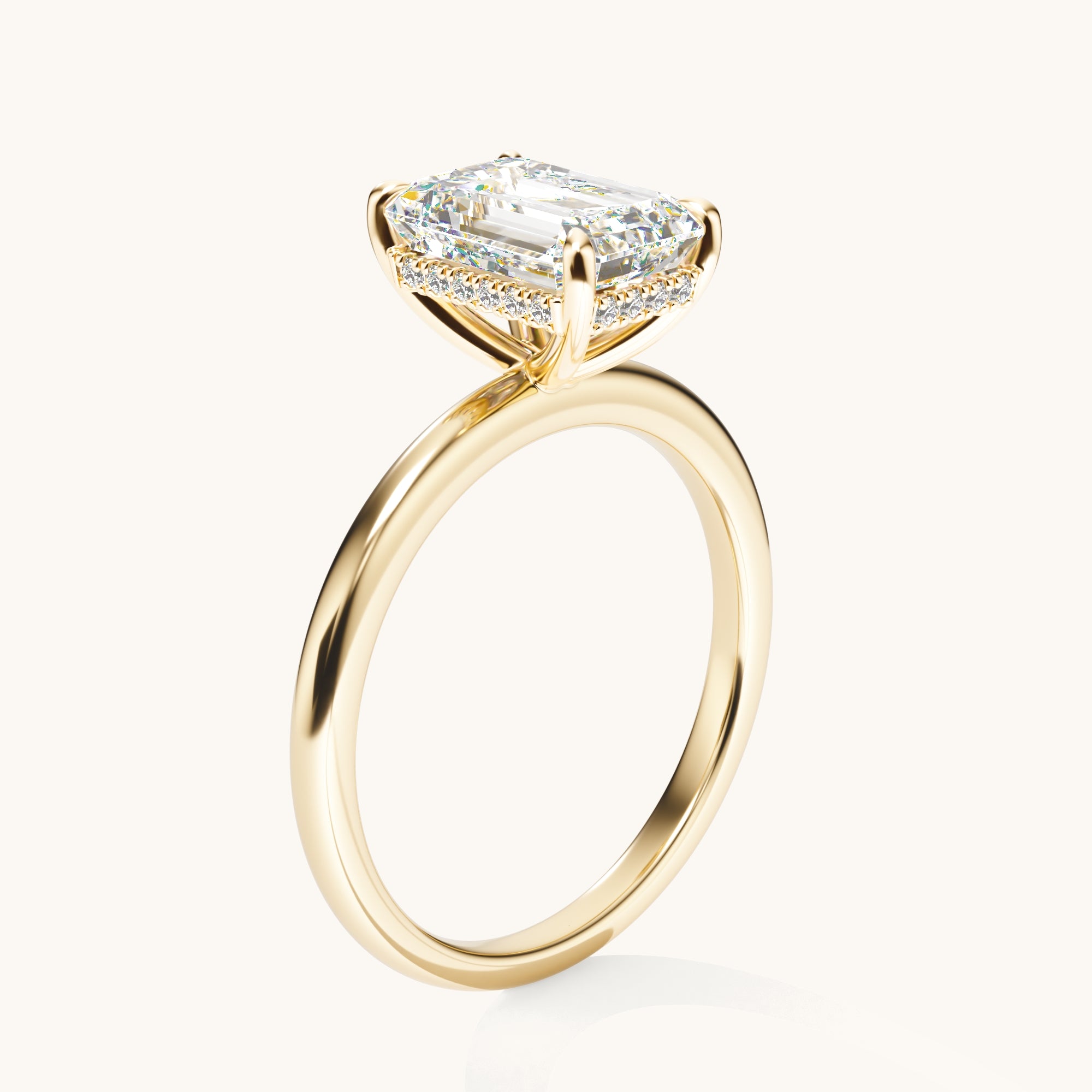 Emerald Lab Diamond Solitaire Engagement Ring with Hidden Halo - Happy Jewelers Fine Jewelry Lifetime Warranty