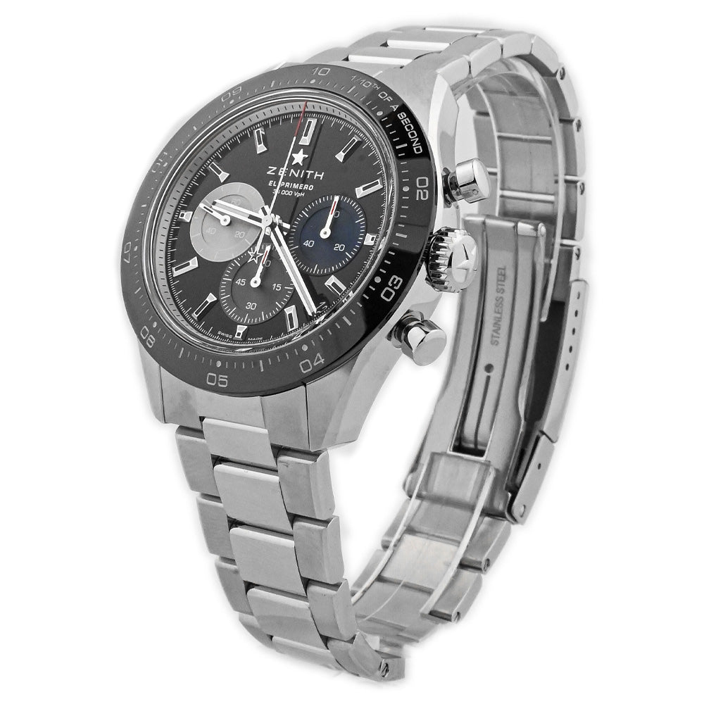 Zenith Men's El Primero Stainless Steel 41mm Black Chronograph Stick Dial Watch Reference #: 03.3100.3600/21.m3100 - Happy Jewelers Fine Jewelry Lifetime Warranty