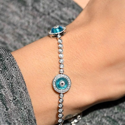 Evil Eye Diamond Bezel Tennis Bracelet - Happy Jewelers Fine Jewelry Lifetime Warranty