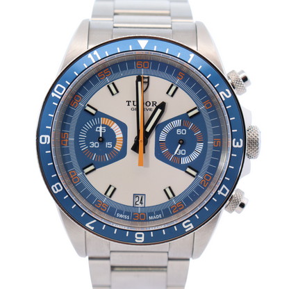 Tudor Heritage Chronograph 42mm White and Blue Dial Watch Ref# 70330B - Happy Jewelers Fine Jewelry Lifetime Warranty