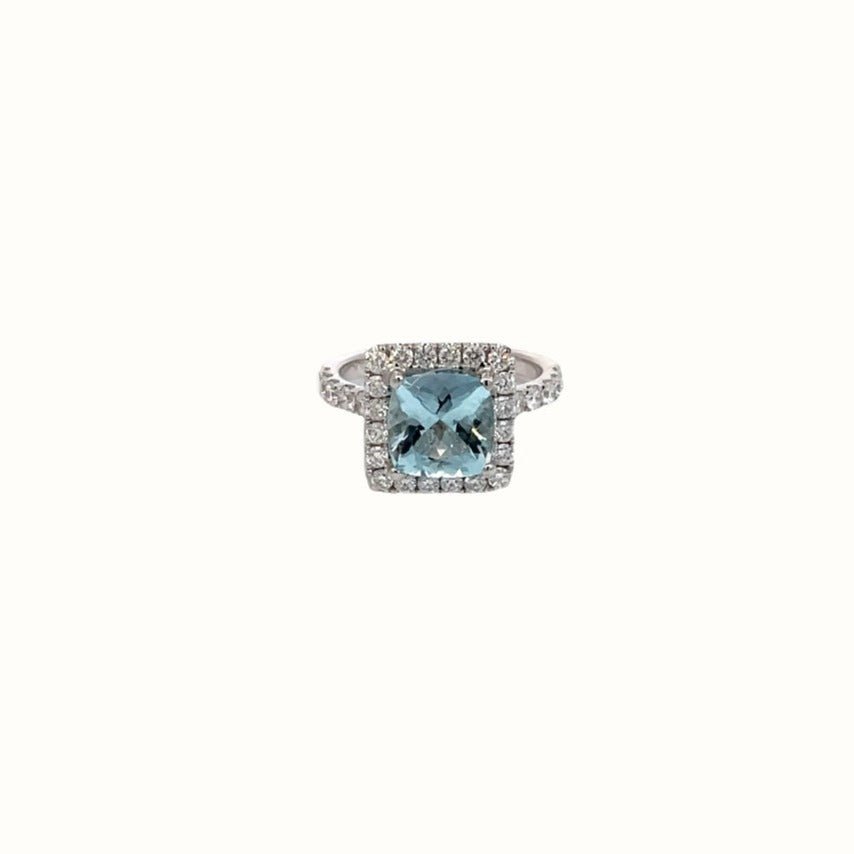 Square Cushion Aquamarine and Diamond Ring - Happy Jewelers Fine Jewelry Lifetime Warranty