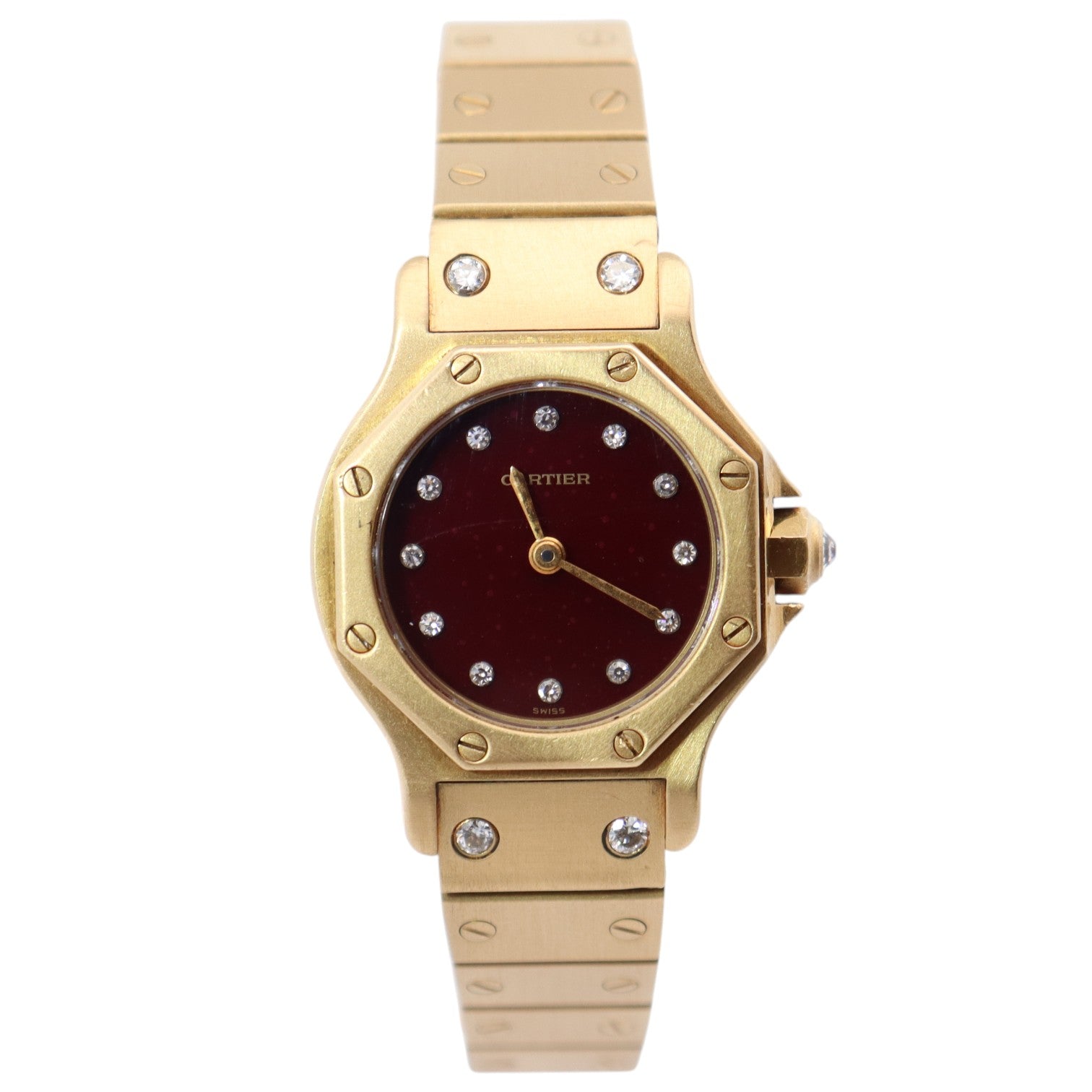 Cartier Santos Octagon 25mm Burgundy Dial Watch Ref# 0906 - Happy Jewelers Fine Jewelry Lifetime Warranty