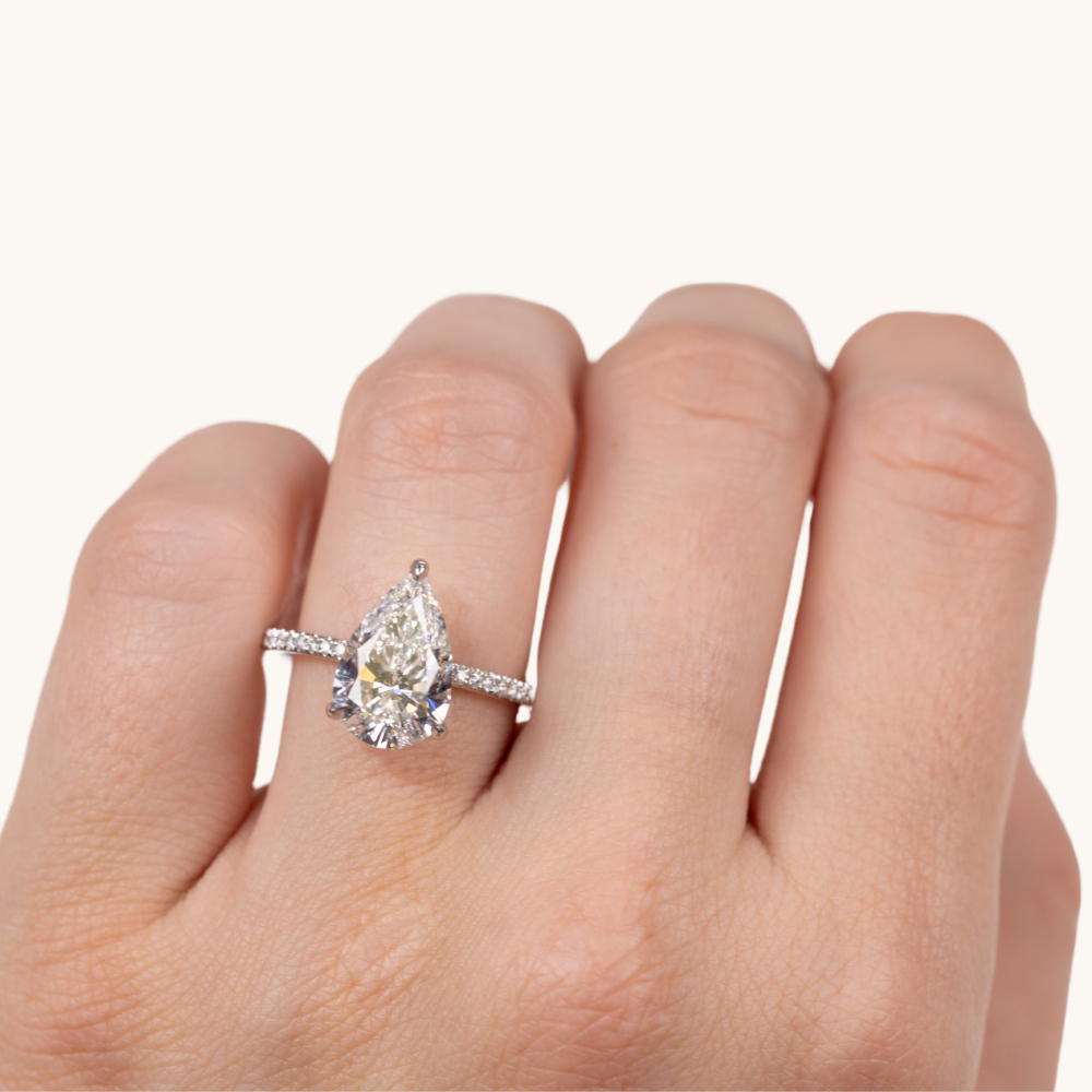 3.64 Pear Lab Diamond Engagement Ring with Hidden Halo
