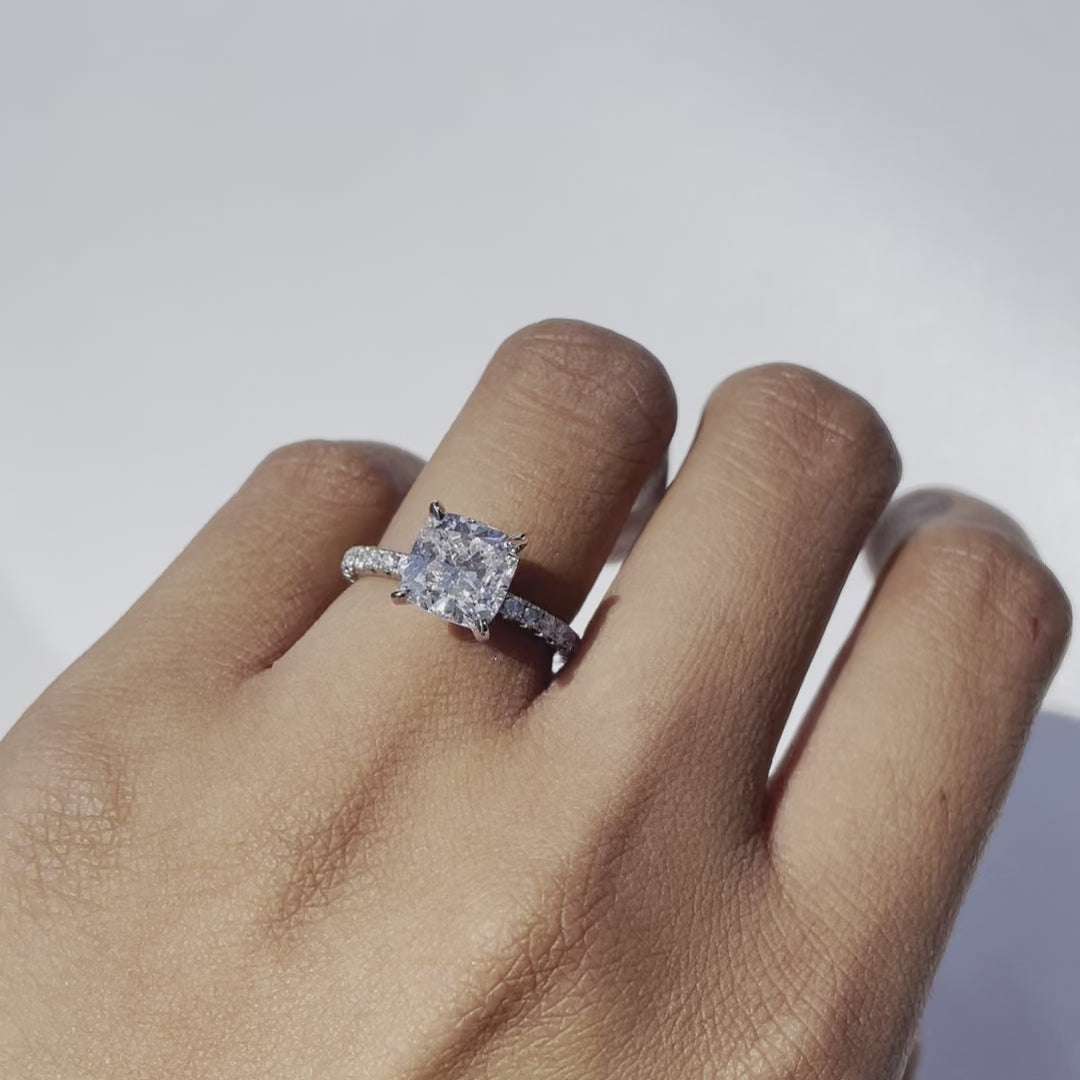 2.61 Carat Natural Cushion Diamond Engagement Ring with Diamond Band