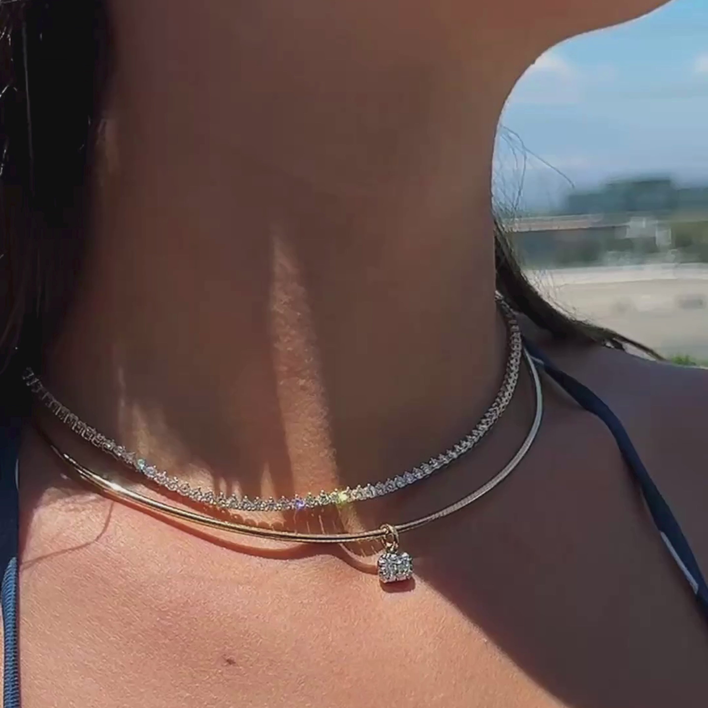East-West Button-Set Lab Diamond Choker Necklace