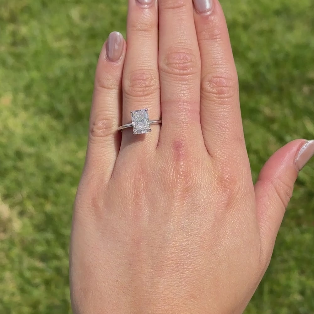 Load and play video in Gallery viewer, 2.81 Carat Lab Created Radiant Engagement Ring with Hidden Halo | Engagement Ring Wednesday
