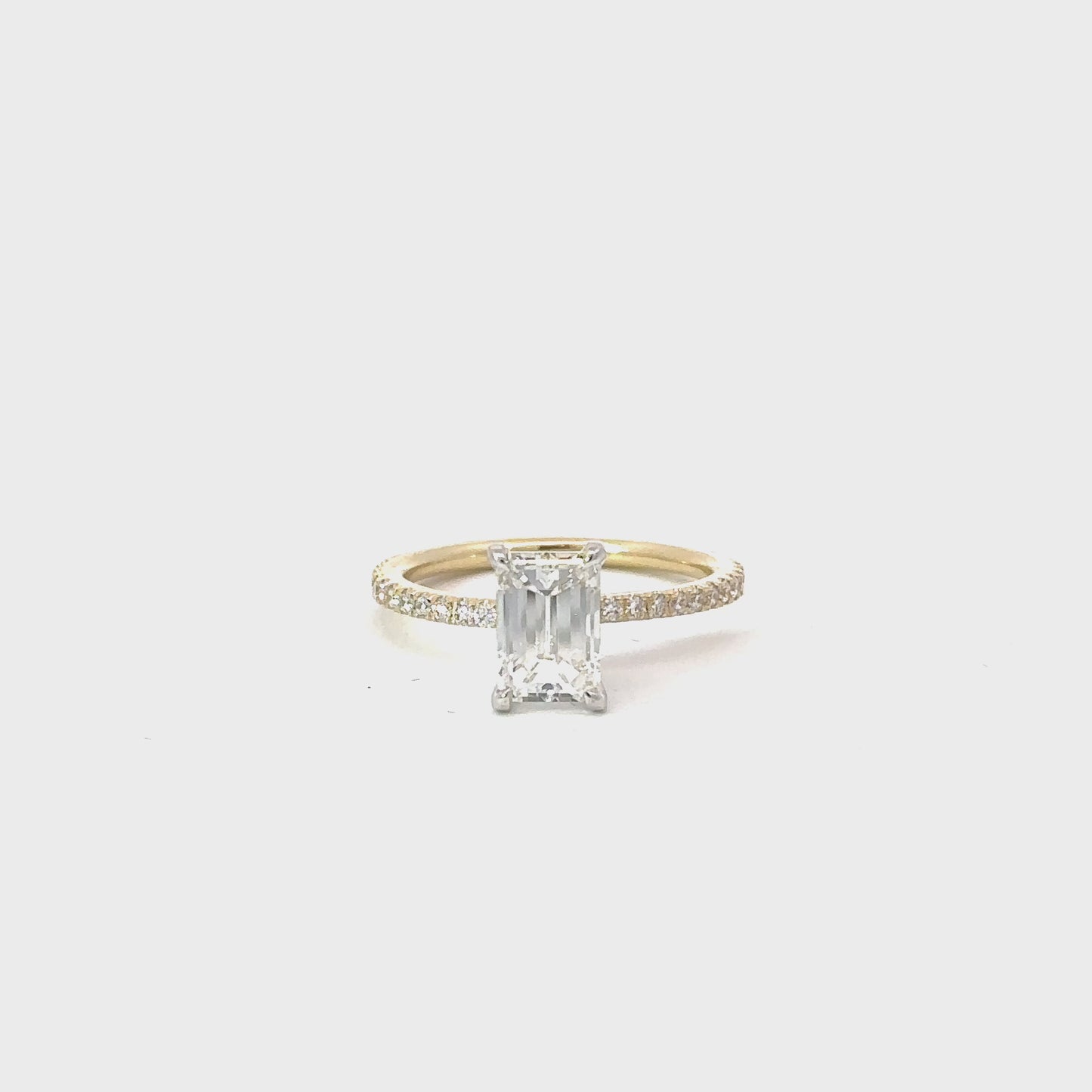 1.00-1.99 Carat Emerald Lab Grown Diamond Engagement Ring with Diamond Band