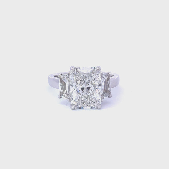 4.07 Carat Radiant Lab Grown Diamond 3-Stone Engagement Ring