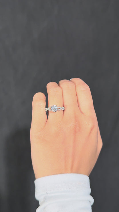 1.08 Round Lab Diamond Engagement Ring with Diamond Halfway Twist Band