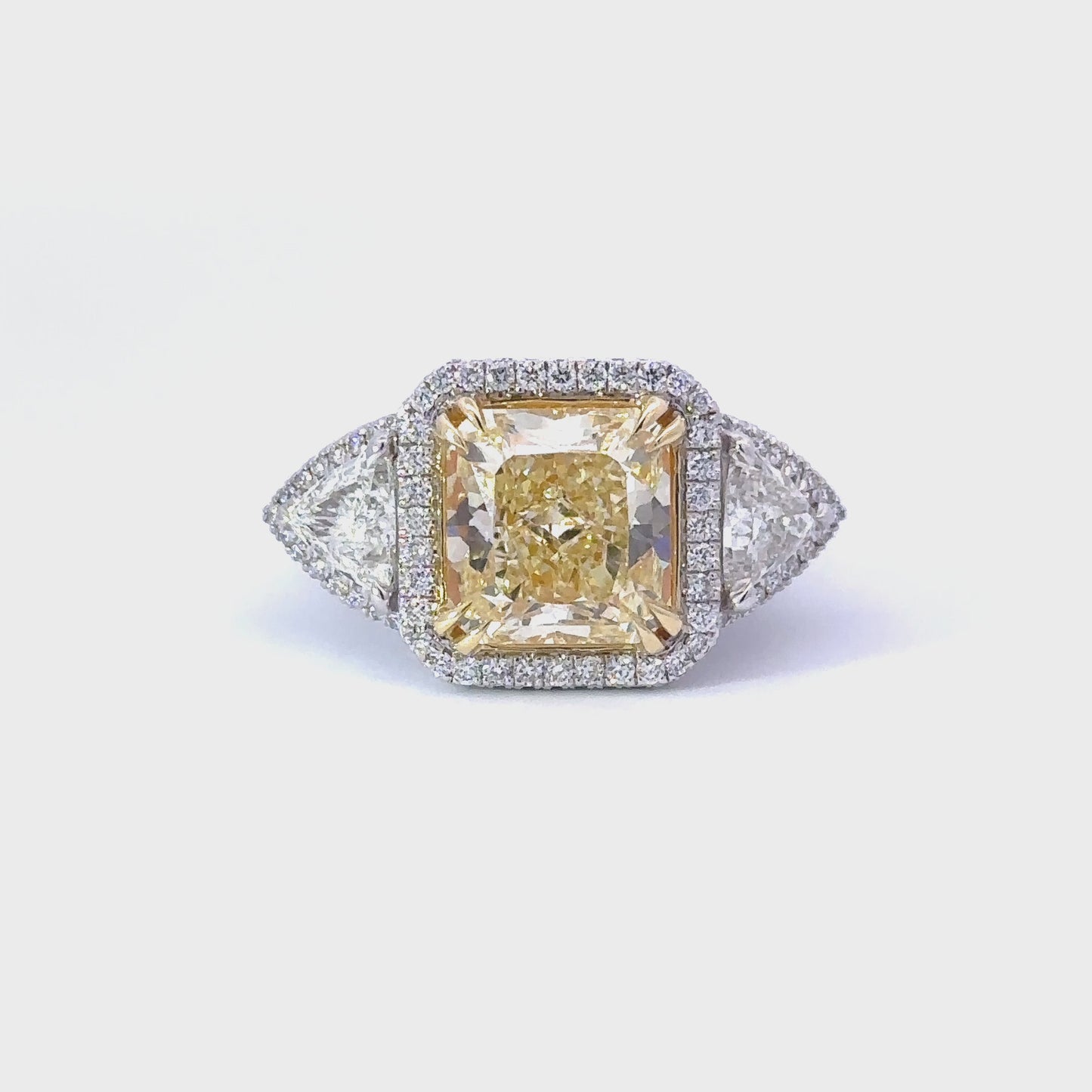 5.58 Carat Fancy Yellow Radiant Natural Diamond 3 Stone Engagement Ring
