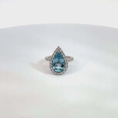 Pear Aquamarine and Diamond Ring