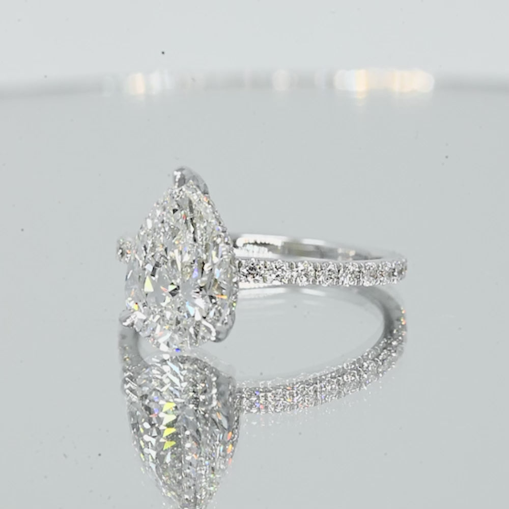 2.00-2.99 Carat Pear Lab Grown Diamond Engagement Ring with Signature Setting